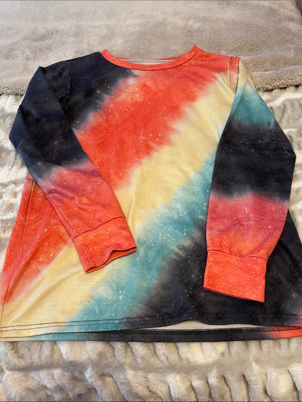 Long-Sleeve Tie-Dye Top - Red, Yellow, Blue